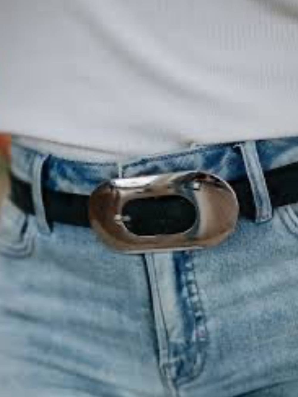 Mango Chocolate Brown Leather Belt Oversized Silver Oval Buckle Large